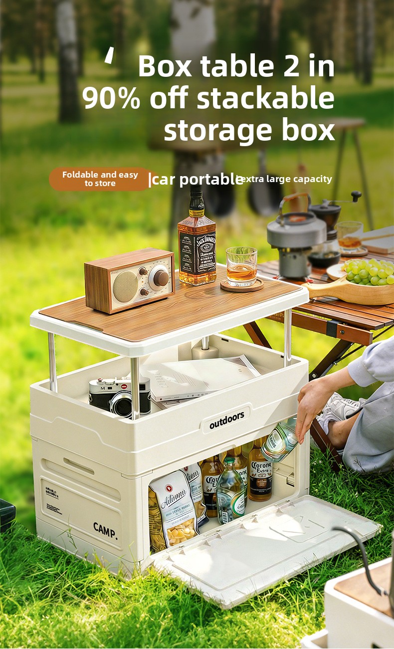 Outdoor Camping Table With Storage - Camping Folding Storage Box Wood Lid